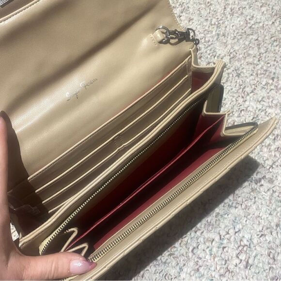 Sergio Ferretti Beige Quilted Leather Crossbody Bag | Chain Strap | Wallet Style - Picture 6 of 7